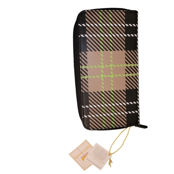 Baekgaard Wallet NWT 7.5" x 4" Black Tan White Green - Picture 2 of 4